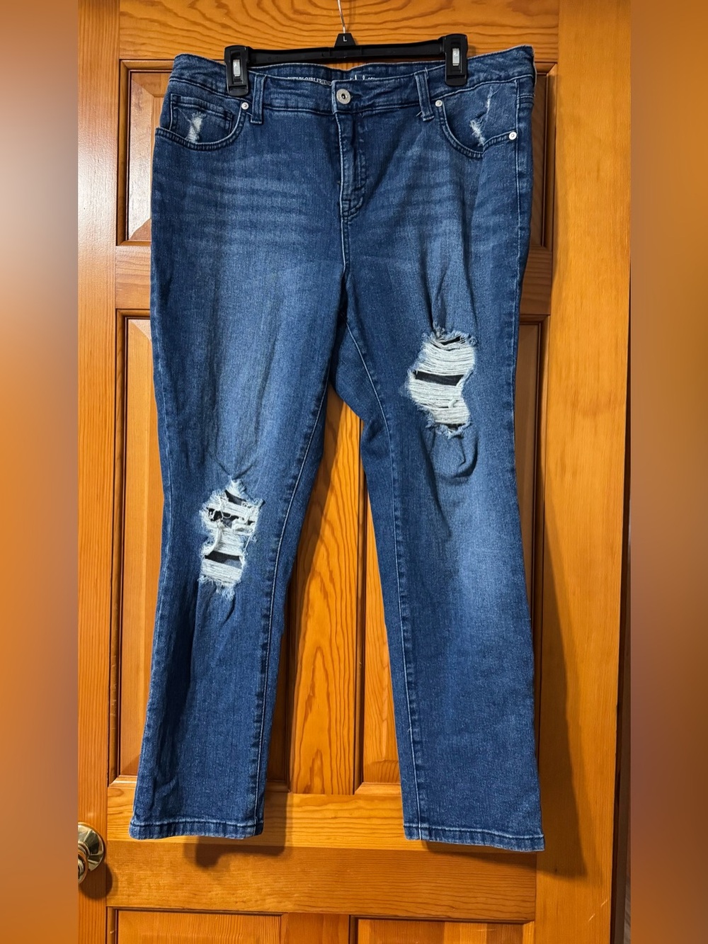 Style & Co. Distressed Dark Blue Boyfriend Jeans